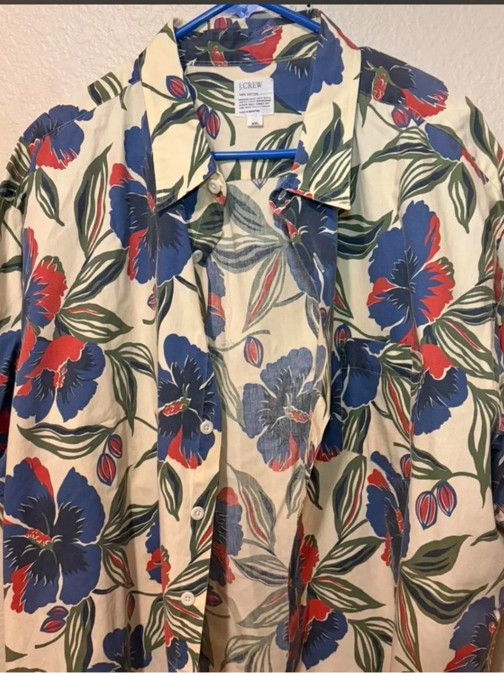 J. Crew Cream Floral Button-Up Shirt with Blue & Green Print